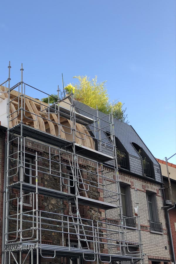 Chantier surélévation bois Val-de-Marne - Ossature bois Neobat Design